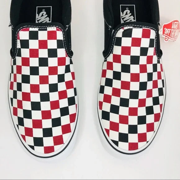 New! Vans Asher Men’s Skate Shoes Chili Pepper Black Check Slip On Sneakers - Picture 7 of 13